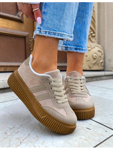 Beżowe Buty Sportowe Na Platformie She Go