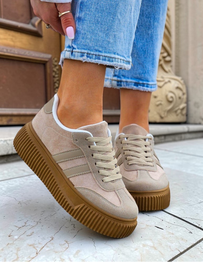 Beżowe Buty Sportowe Na Platformie She Go