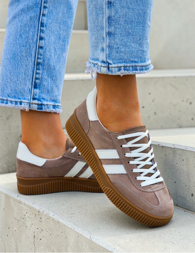 Skóra Naturalna Lekkie Trampki Półbuty Sportowe Lavi Beżowe