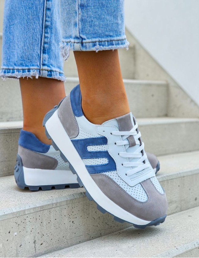 Skóra Naturalna Trampki Sneakersy Buty Sportowe Empire Blue