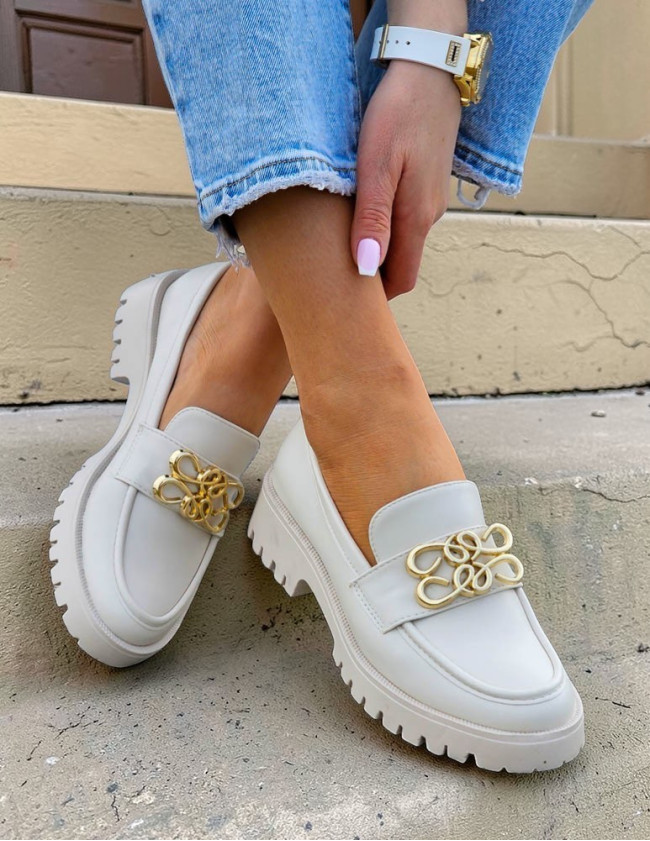 Beżowe Skórzane Mokasyny Na Platformie Marquiz