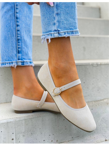 Beżowe Zamszowe Baleriny Połbuty z Paskiem Ravera