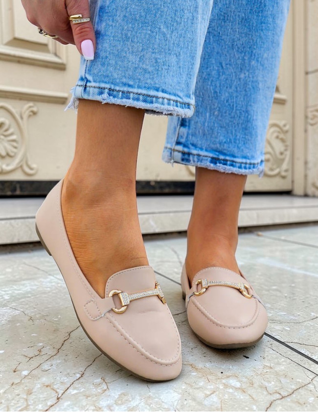 Skórzane Baleriny Mokasyny Półbuty Jasmine Nude