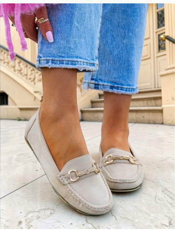 Beżowe Zamszowe Mokasyny Półbuty Baleriny Vicky