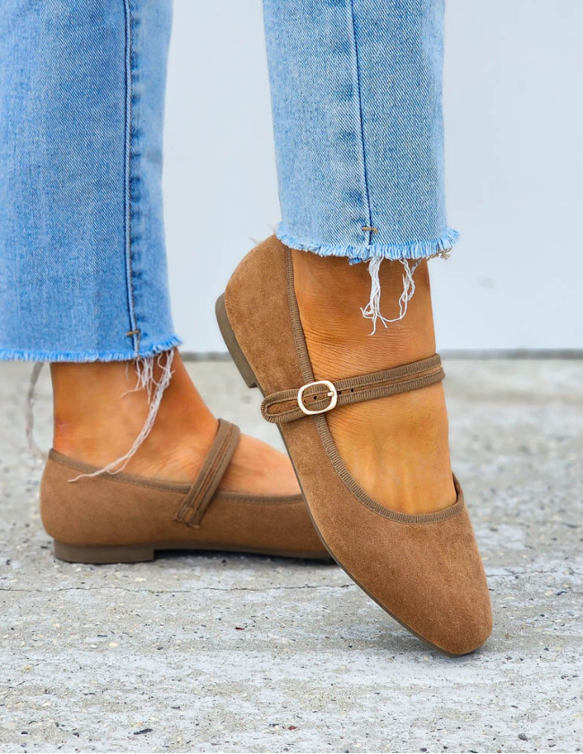 Brązowe Zamszowe Baleriny Połbuty z Paskiem Zava