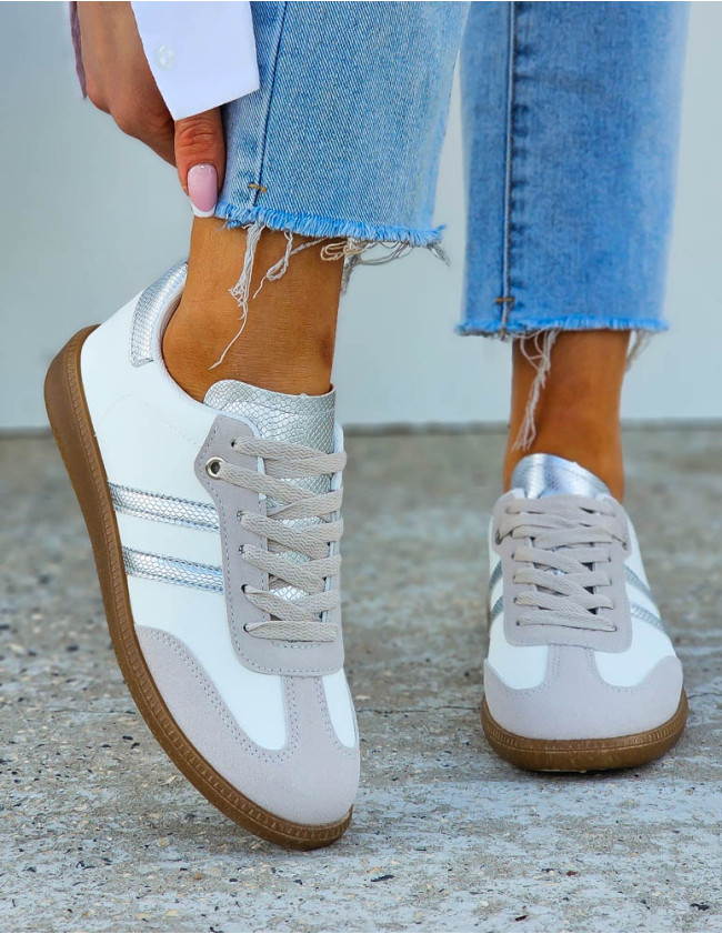 Białe Buty Sportowe Sneakersy SamBay Silver