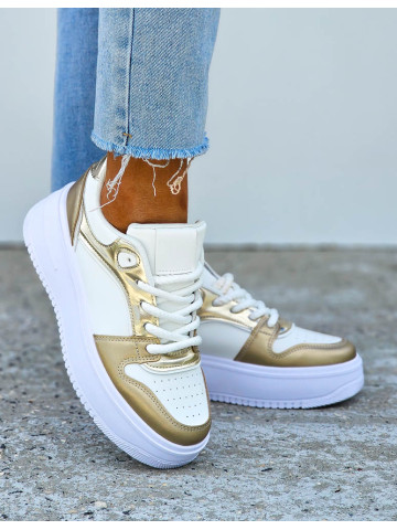 Białe Buty Sportowe Sneakersy Na Platformie Gold