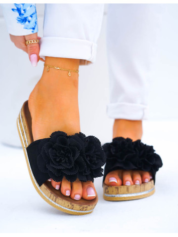 Lekkie Klapki Na Platformie Kwiaty Roses Czarne