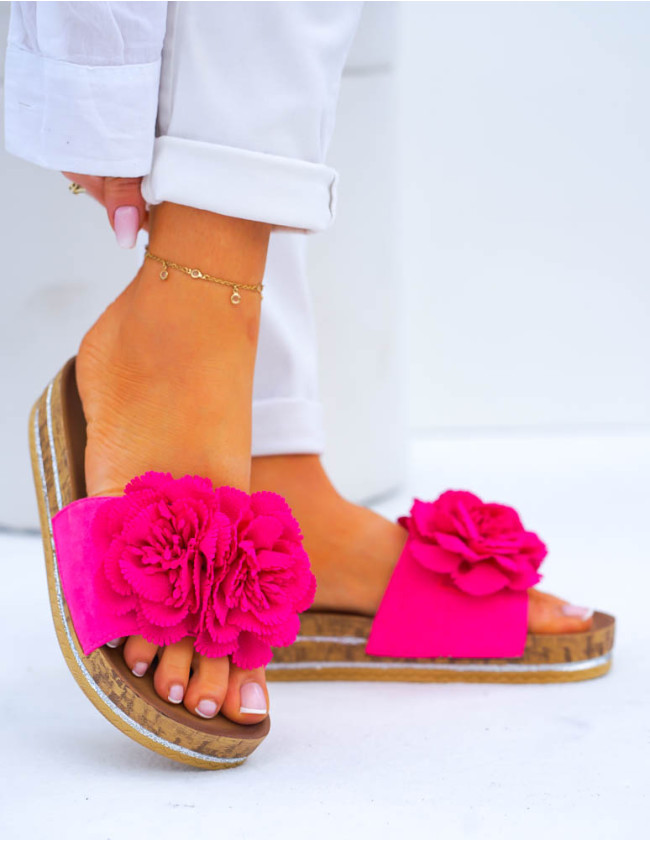 Lekkie Klapki Na Platformie Kwiaty Roses Różowe