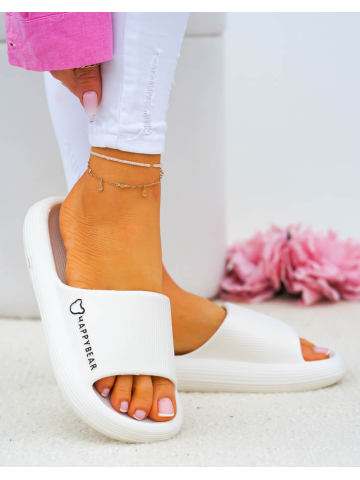 Lekkie Piankowe Klapki Na Grubej Podeszwie Happy Białe