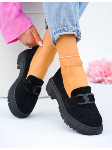 Czarne Mokasyny Na Grubej Podeszwie Excellent