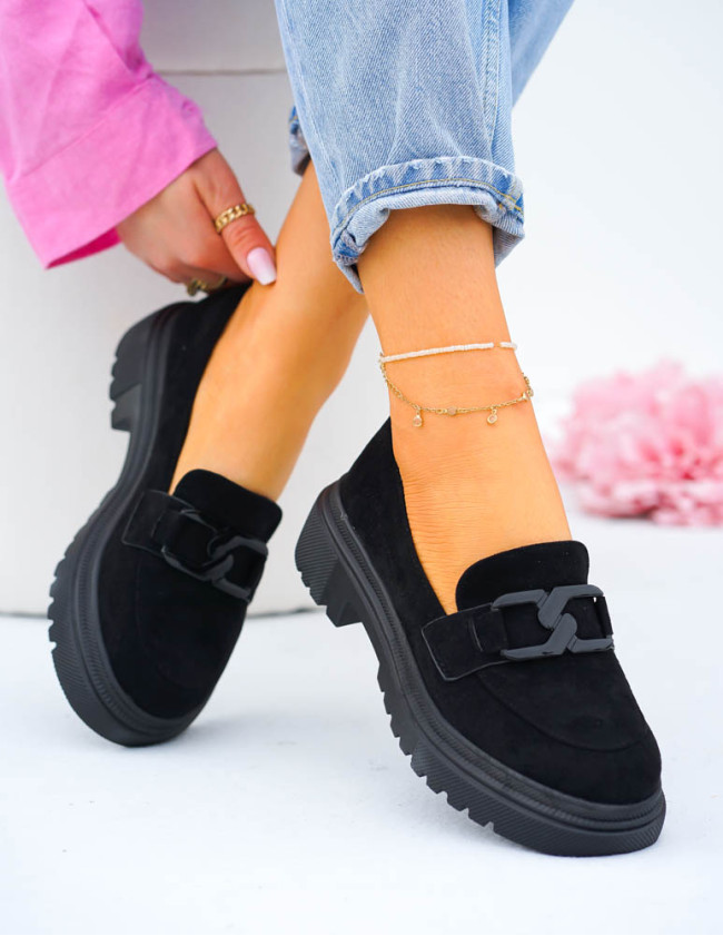 Czarne Mokasyny Na Grubej Podeszwie Excellent