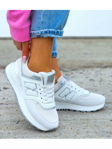 Biało-Srebrne Buty Sportowe Damskie New Blances She