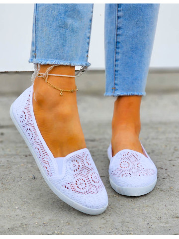 Białe Koronkowe Trampki Tenisówki z Gumkami Tori