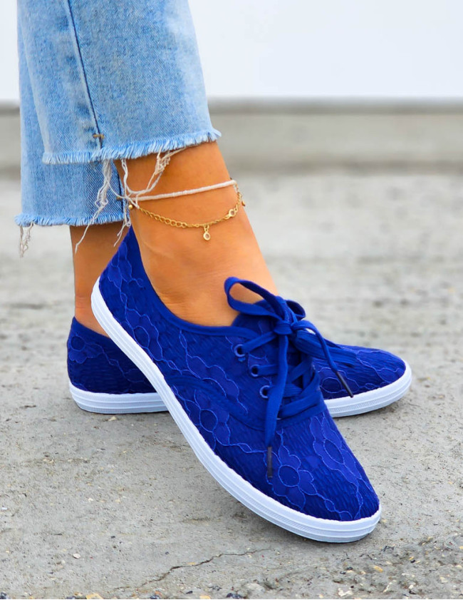 Koronkowe Granatowe Tenisówki Trampki Elisses