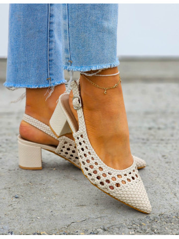 Beżowe Sandały Damskie Na Słupku z Spiczastym Noskiem Anabell