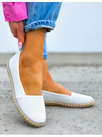 Białe Ażurowe Espadryle Baleriny Na Plecionej Podeszwie Ana