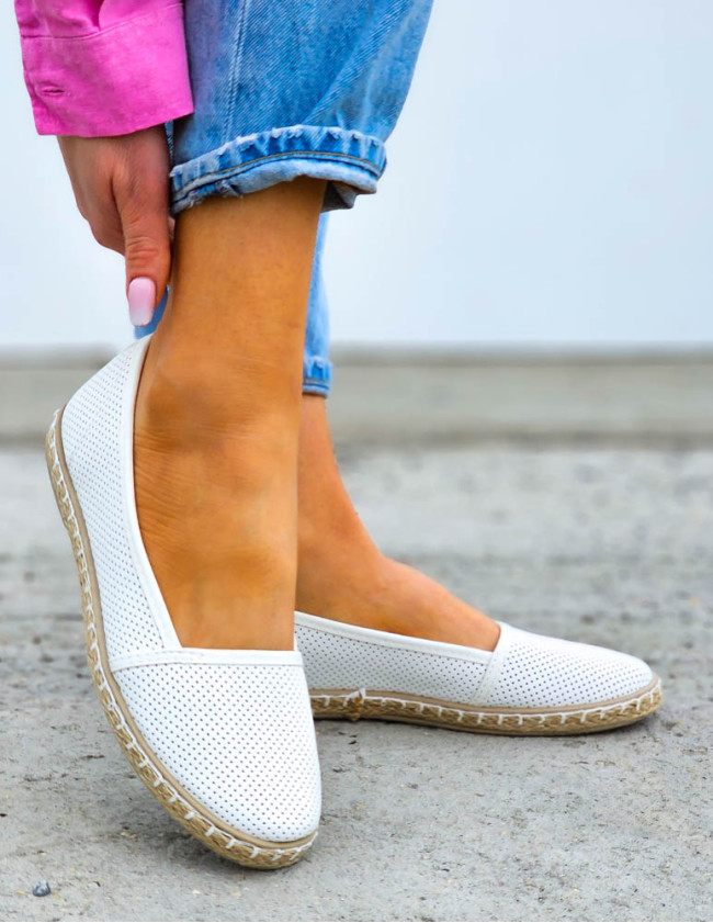 Białe Ażurowe Espadryle Baleriny Na Plecionej Podeszwie Ana