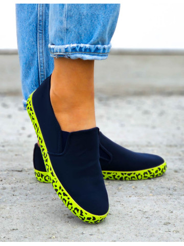 Granatowe Neonowe Trampki Tenisówki Lycra