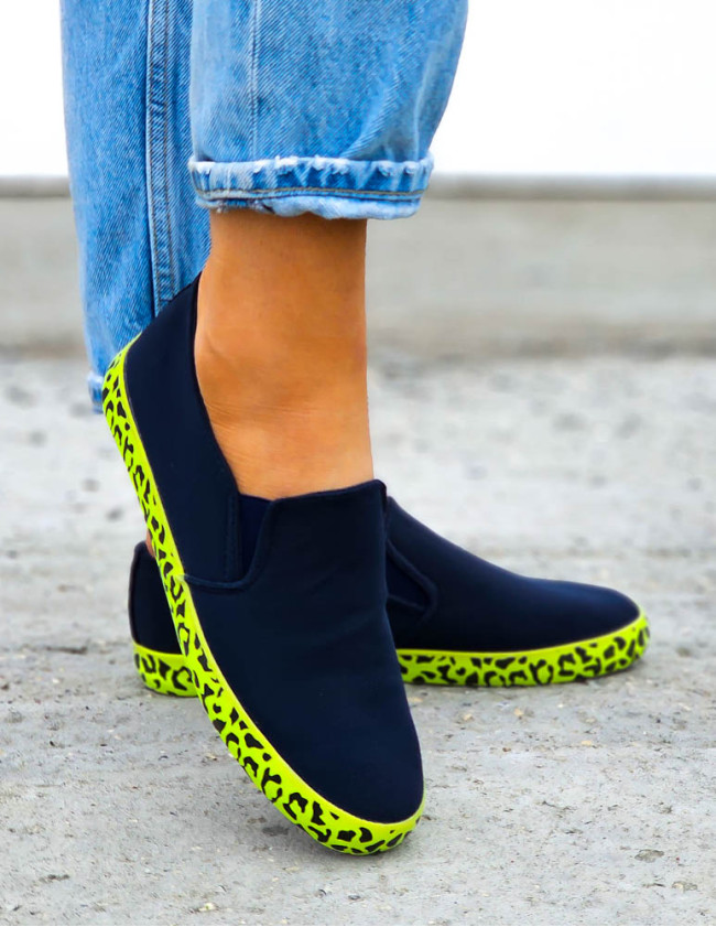 Granatowe Neonowe Trampki Tenisówki Lycra