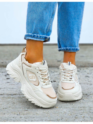 Beżowe Buty Sportowe Sneakersy Na Platformie Sketchars