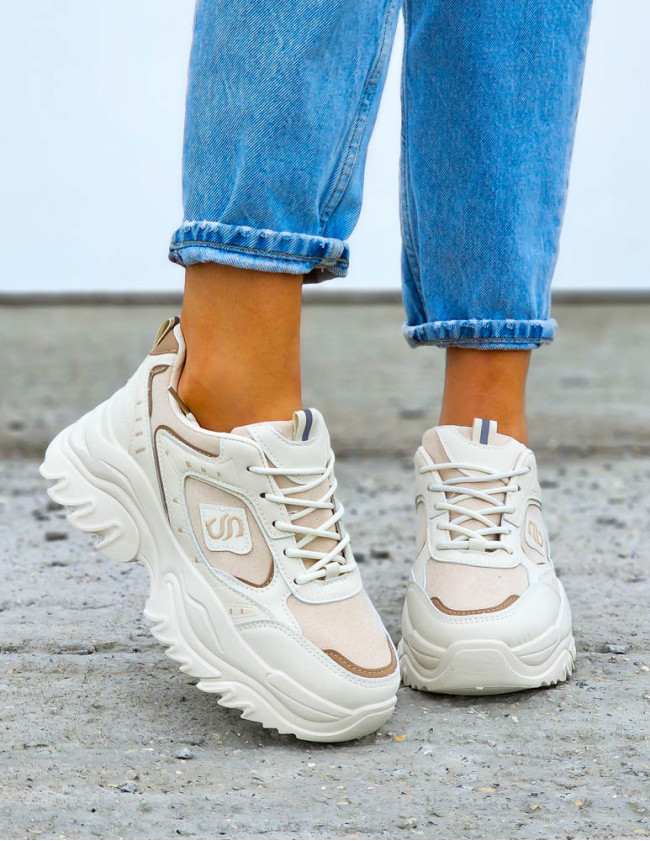 Beżowe Buty Sportowe Sneakersy Na Platformie Sketchars