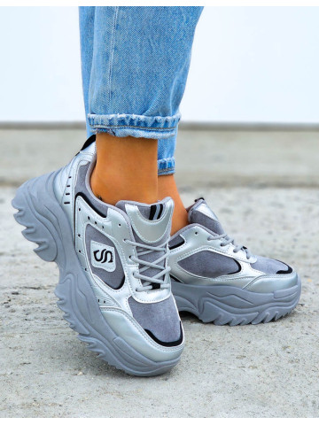 Szare Buty Sportowe Sneakersy Na Platformie Sketchars