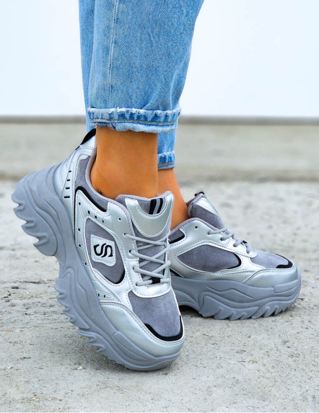 Szare Buty Sportowe Sneakersy Na Platformie Sketchars