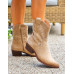 Krótkie Beżowe Zamszowe Kozaki Kowbojki Ażurowe Wessy