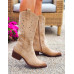 Beżowe Zamszowe Kozaki Kowbojki Ażurowe Hellen