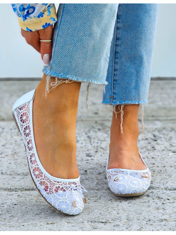 Lekkie Koronkowe Białe Balerinki Na Lato Siateczka