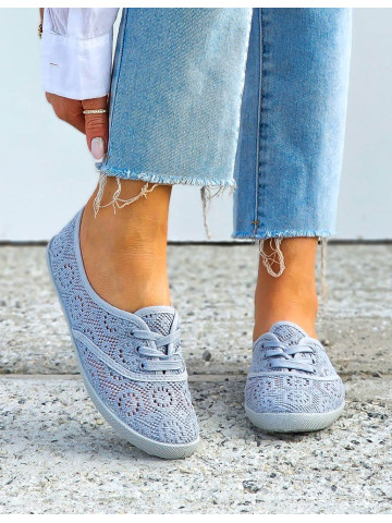 Szare Koronkowe Trampki Tenisówki Sznurowane Collection
