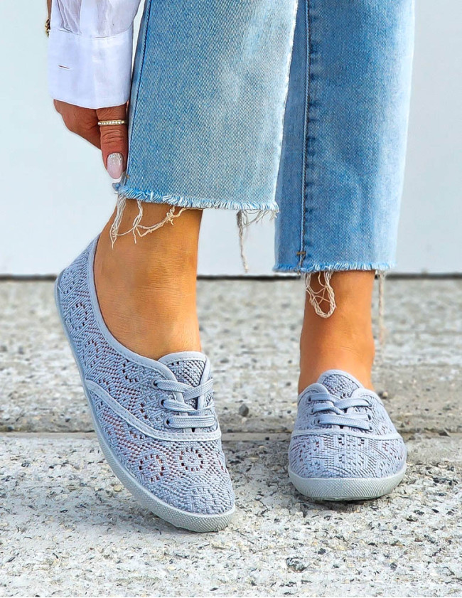 Szare Koronkowe Trampki Tenisówki Sznurowane Collection