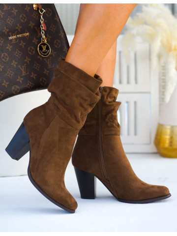 Czekoladowe Botki Na Słupku z Marszczoną Cholewką