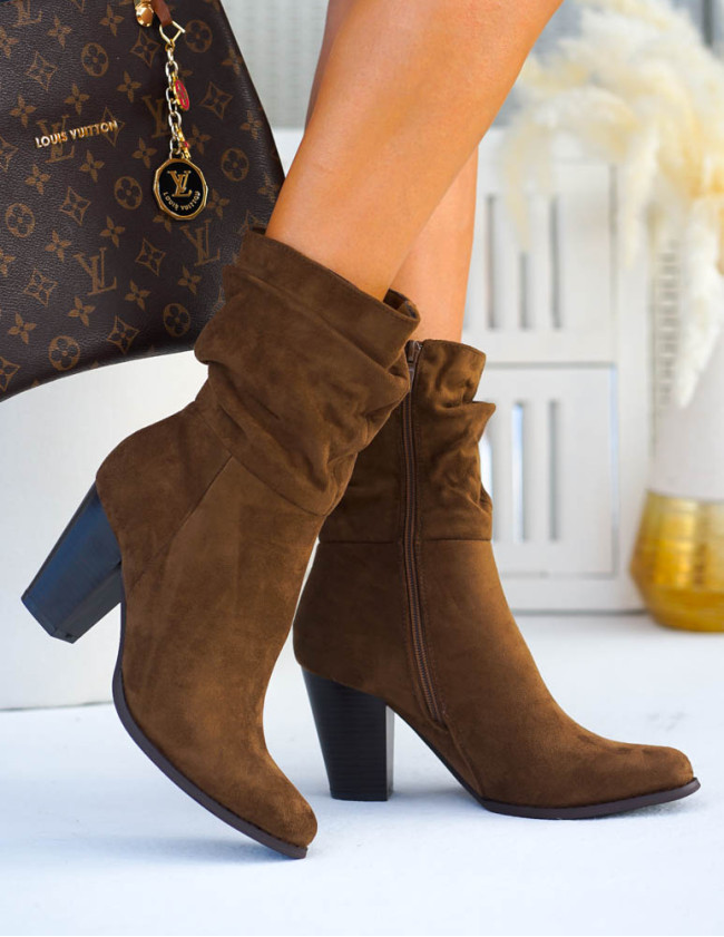 Czekoladowe Botki Na Słupku z Marszczoną Cholewką