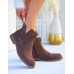 Czekoladowe Ażurowe Botki Ze Skóry Na Płaskim Spodzie