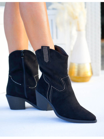 Czarne Botki Kowbojki Saszki Zamszowe Nevada 