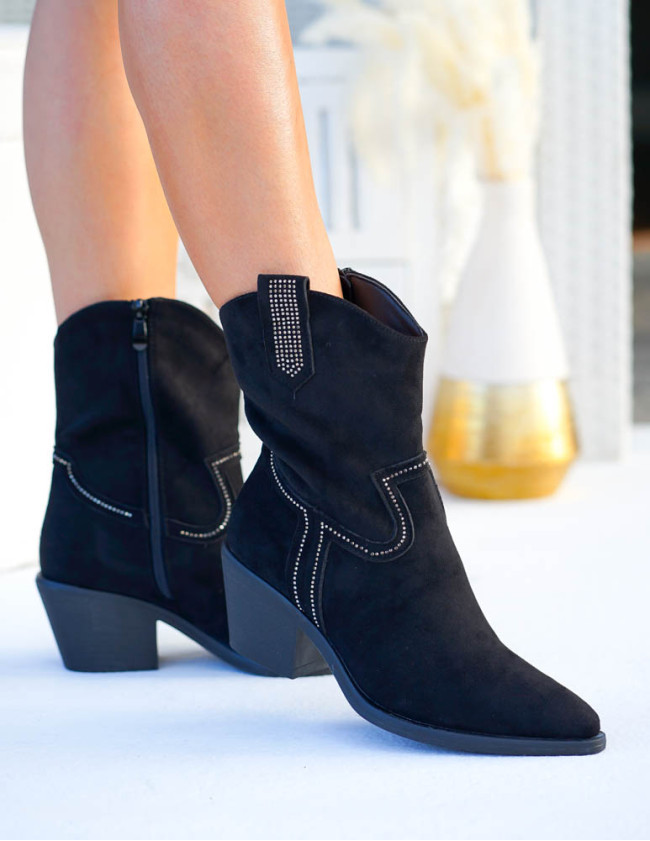Czarne Botki Kowbojki Saszki Zamszowe Nevada 