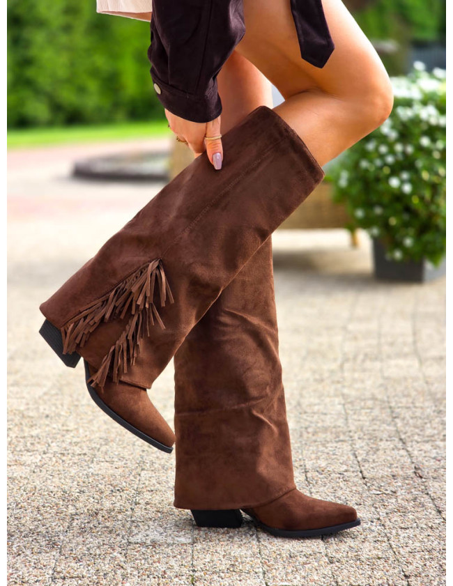 Czekoladowe Kozaki Kowbojki z Wywiniętą Cholewką Erynn