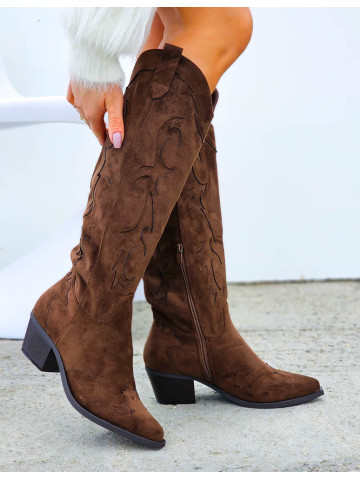 Czekoladowe Kozaki Kowbojki z Haftem Merlyn