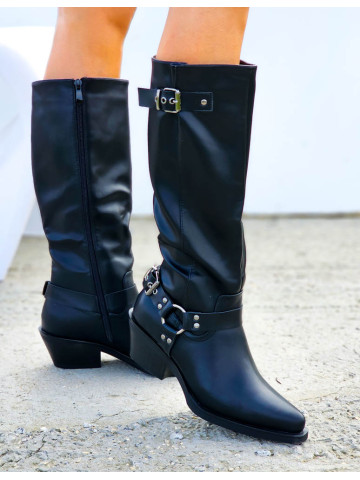 Czarne Skórzane Botki Kozaki Kowbojki My Step