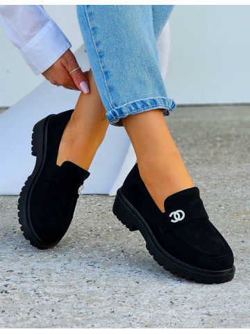 Czarne Zamszowe Mokasyny Na Platformie Diores