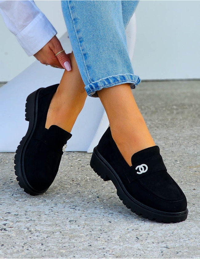 Czarne Zamszowe Mokasyny Na Platformie Diores