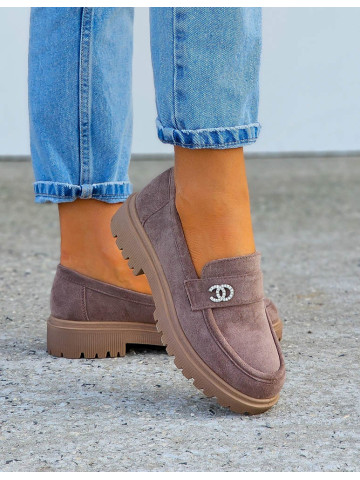 Brązowe  Zamszowe Mokasyny Na Platformie Diores