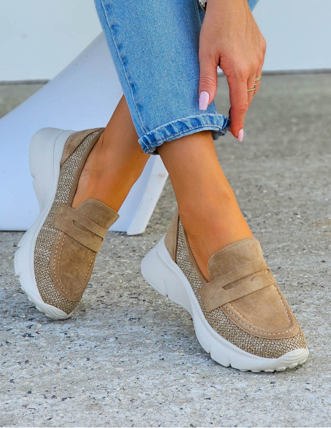 Sportowe Lekkie Mokasyny Półbuty Khaki Autumn