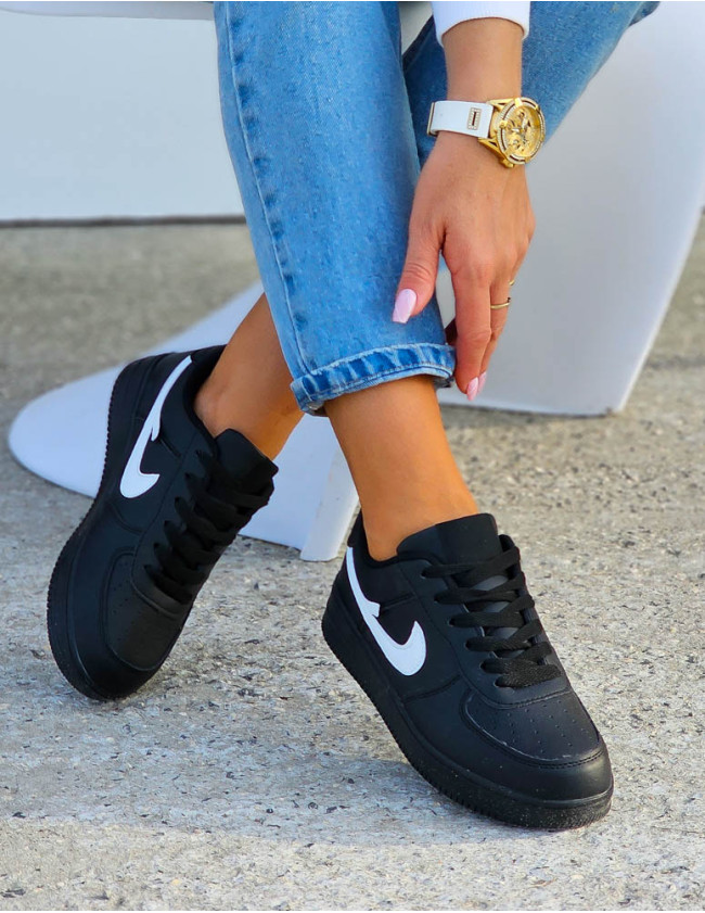 Czarne Buty Sportowe Ze Skóry Niki 