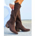 Czekoladowe Zamszowe Kozaki Kowbojki Daszyński Skóra