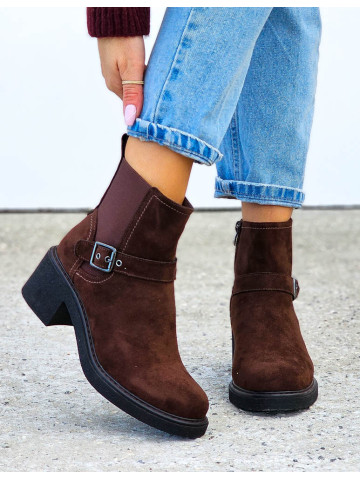 Czekoladowe Zamszowe Botki Na Słupku Timaris Czekoladowe Zamszowe Botki Na Słupku Timaris