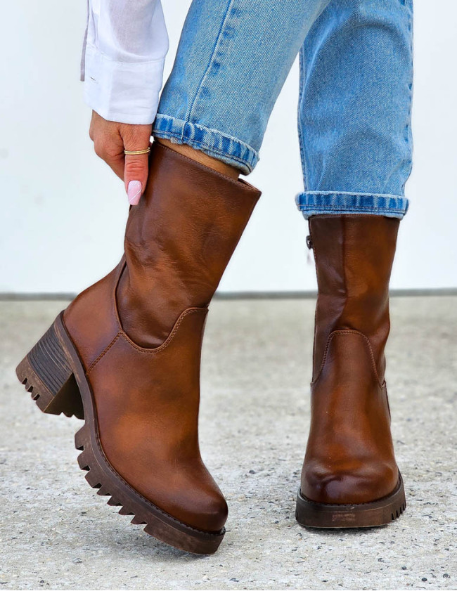 Klasyczne Botki Ze Skóry Na Klocku Dakota Brązowe