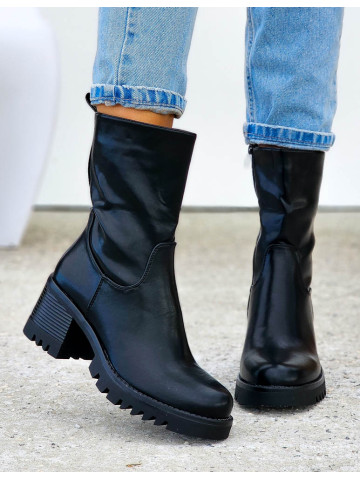 Klasyczne Botki Ze Skóry Na Klocku Dakota Black Klasyczne Botki Ze Skóry Na Klocku Dakota Black